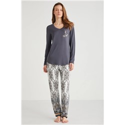 Etnik desenli pijama takımı  9716 PJ TK-ANTRASIT-L