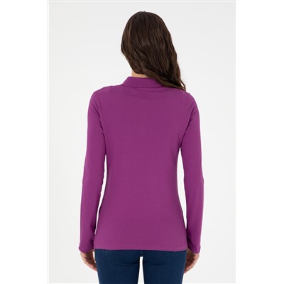 Kadın Menekşe Basic Polo Yaka Sweatshirt