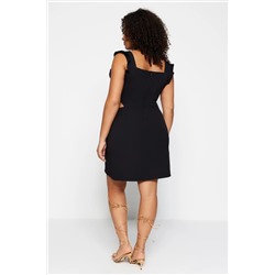 Siyah Cut Out Detaylı Askılı Dokuma Elbise TBBSS23AH00026