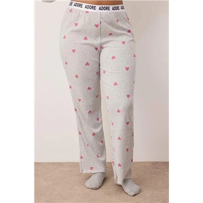 Gri Melanj Kalpli Slogan Baskılı Lastikli Örme Pijama Takımı TBBAW26AI00020