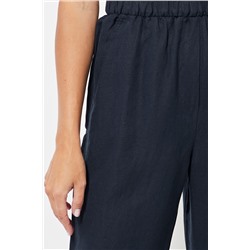 Pantalón slim fit de lino cintura alta - Azul marino