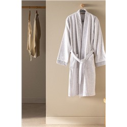 Opherna Kimono Pamuklu Unisex Bornoz - Beyaz/Gri