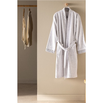 Opherna Kimono Pamuklu Unisex Bornoz - Beyaz/Gri