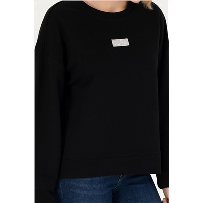 Kadın Siyah Bisiklet Yaka Basic Sweatshirt