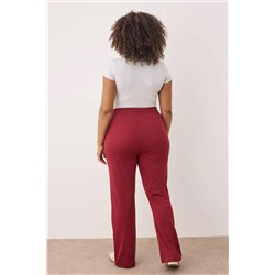 Bordo Yüksek Bel Beli Lastikli Baskılı Örme Büyük Beden Tayt TBBAW26BV00002