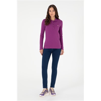 Kadın Menekşe Basic Polo Yaka Sweatshirt