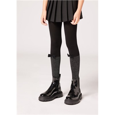 Strumpfhose im Overknee-Stil mit Glitzer und Schleife für Mädchen