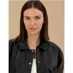 Siyah Crop Top Deri Ceket