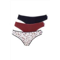 U.S. Polo Assn.- Kadın Bordo - Lacivert - Baskılı 3 Lü Slip