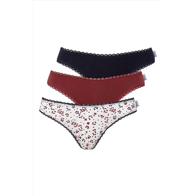 U.S. Polo Assn.- Kadın Bordo - Lacivert - Baskılı 3 Lü Slip