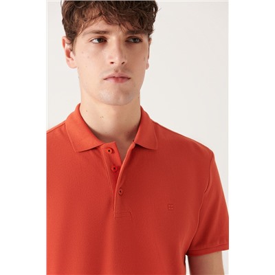 Koyu Turuncu %100 Pamuk Serin Tutan Polo Yaka T-Shirt
