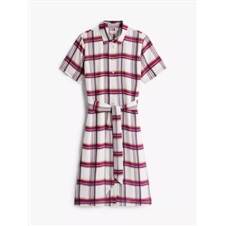 Plaid Georgette Belted Shirtdress
