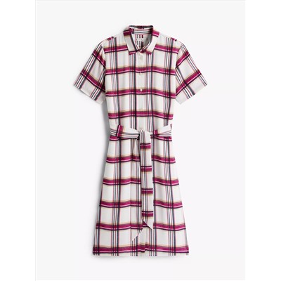 Plaid Georgette Belted Shirtdress