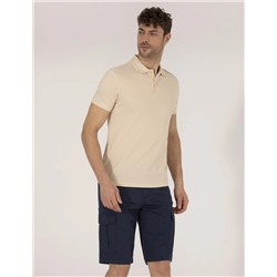 Bej Slim Fit Polo Yaka Basic Tişört