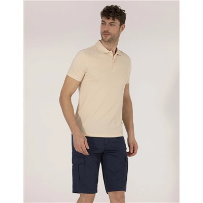 Bej Slim Fit Polo Yaka Basic Tişört