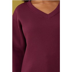 Bordo V Yaka İçi Polarlı Büyük Beden Sweatshirt TBBAW26AO00012