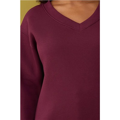 Bordo V Yaka İçi Polarlı Büyük Beden Sweatshirt TBBAW26AO00012
