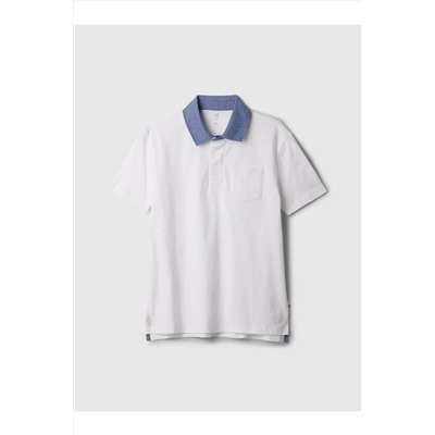 GAP, Erkek Çocuk Beyaz Chambray Polo Yaka T-shirt