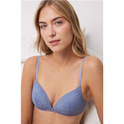 CHARMING Sujetador triangular relleno sin aro encaje tul plumeti azul