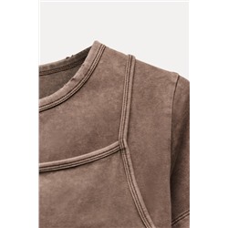 FADED EFFECT DOUBLE LAYER PRINTED T-SHIRT