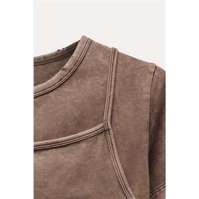 FADED EFFECT DOUBLE LAYER PRINTED T-SHIRT
