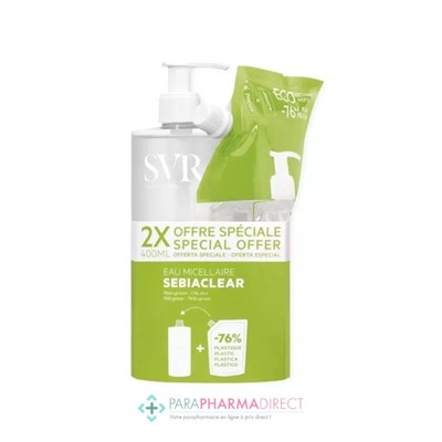 SVR Sebiaclear - Eau Micellaire Purifiante et Nettoyante 400ml + Eco Recharge 400ml