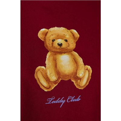 Bordo Baskılı Wide Leg Crop Boy Örme Pijama Takımı TBBAW23AI00040
