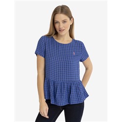 SHORT SLEEVE PEPLUM GRID TOP