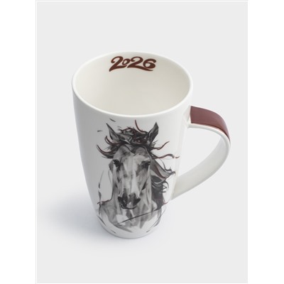 Кружка, 600 мл, фарфор F, черно-белая, Конь, Horse