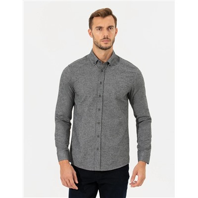 Gri Slim Fit Uzun Kollu Gömlek