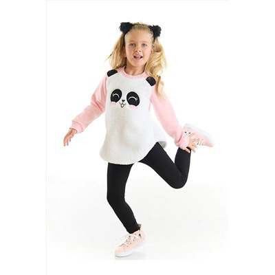 Denokids Peluş Panda Kız Çocuk Sweatshirt Tayt Takım CFF-22K1-015