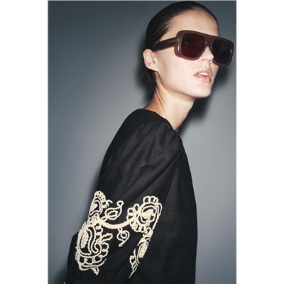 ZW COLLECTION EMBROIDERED LINEN BLEND TOP