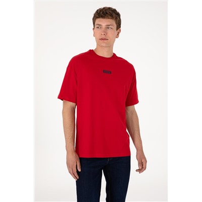 Erkek Oversize Fit Bisiklet Yaka Kırmızı Tişört