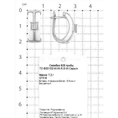 Серьги из серебра с керамикой и фианитами родированные 925 пробы TC-E00132-W-W-X-X-W