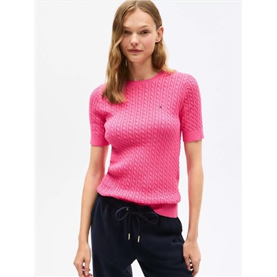 Short-Sleeve Cable Knit Sweater