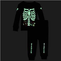 Светящаяся пижама скелет Unisex Baby And Toddler Halloween Costume Glow Skeleton Snug Fit Cotton Pajamas