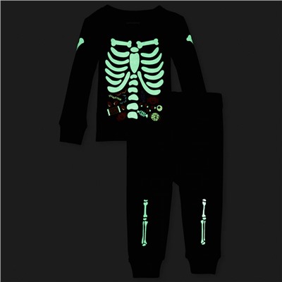 Светящаяся пижама скелет Unisex Baby And Toddler Halloween Costume Glow Skeleton Snug Fit Cotton Pajamas
