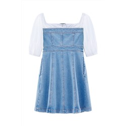 Vestido camisero vaquero y de seda Azul y blanco