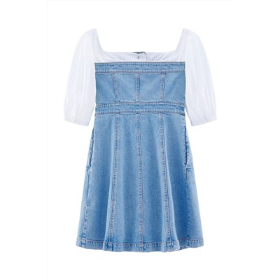 Vestido camisero vaquero y de seda Azul y blanco