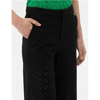 Siyah Flare Cropped Kanvas Pantolon