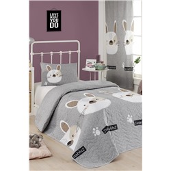Ev & Ev Home Kapitone Yatak Örtüsü Seti Tek Kişilik Tavşancık A.Kahve-Gri-Pembe Ep-021493