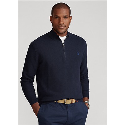 Big & Tall Mesh-Knit Cotton Quarter-Zip Sweater