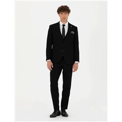 Yelekli Siyah Ekstra Slim Fit Takım Elbise