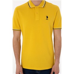 Erkek Regular Fit Polo Yaka Sarı Basic Tişört
