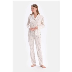 Dagi Ekru Minik Kalp Baskılı Süprem Gömlek Pantolon Pijama Takımı 24SW17615BB_316