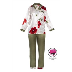 Ladytime Çiçekli Gömlek Yaka Saten Kadın Pijama Takımı S1014 s1014