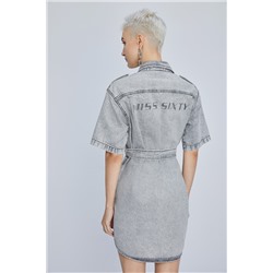 Vestido camisero vaquero Gris claro jaspeado