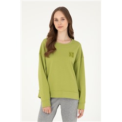 Kadın Fıstık Yeşili Basic Bisiklet Yaka Sweatshirt