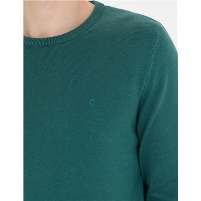 Yeşil Slim Fit Bisiklet Yaka Basic Triko Kazak