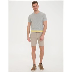 Açık Gri Melanj Slim Fit Baskılı Bisiklet Yaka Tişört